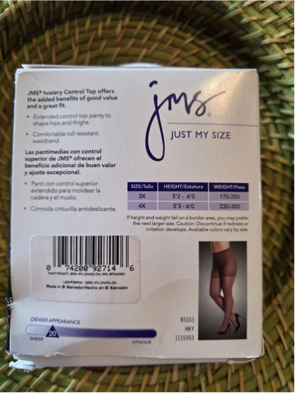 Women's JMS Just My Size Control Top Reinforced Toe Off Black 4X 2 Pairs